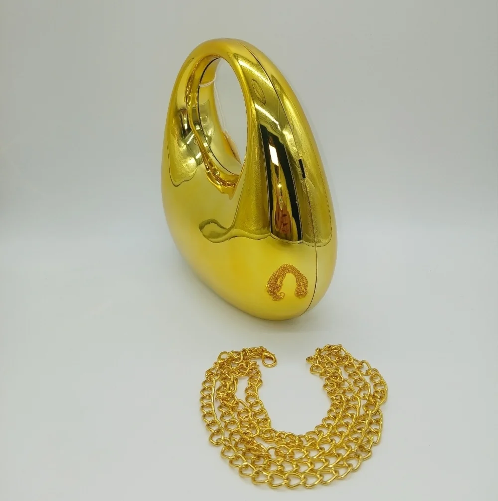 Gold Crescent Shaped Metal Look Acrylic Shoulder Handbag​​